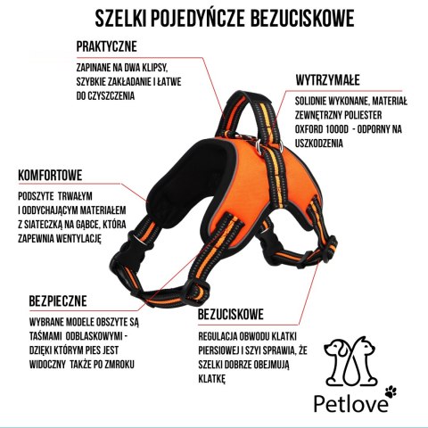 PETLOVE Szelki pojedyncze dla psa M czarne [SZELODBMBK]