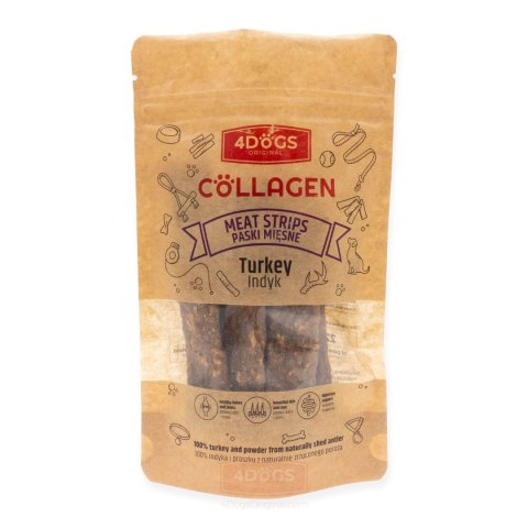 4DOGS COLLAGEN Paski mięsne z indyka z proszkiem z poroża 100g