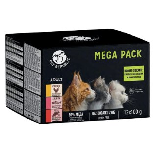 PETREPUBLIC Multipack dla kota kurczak, łosoś, cielęcina, saszetki 12x100g